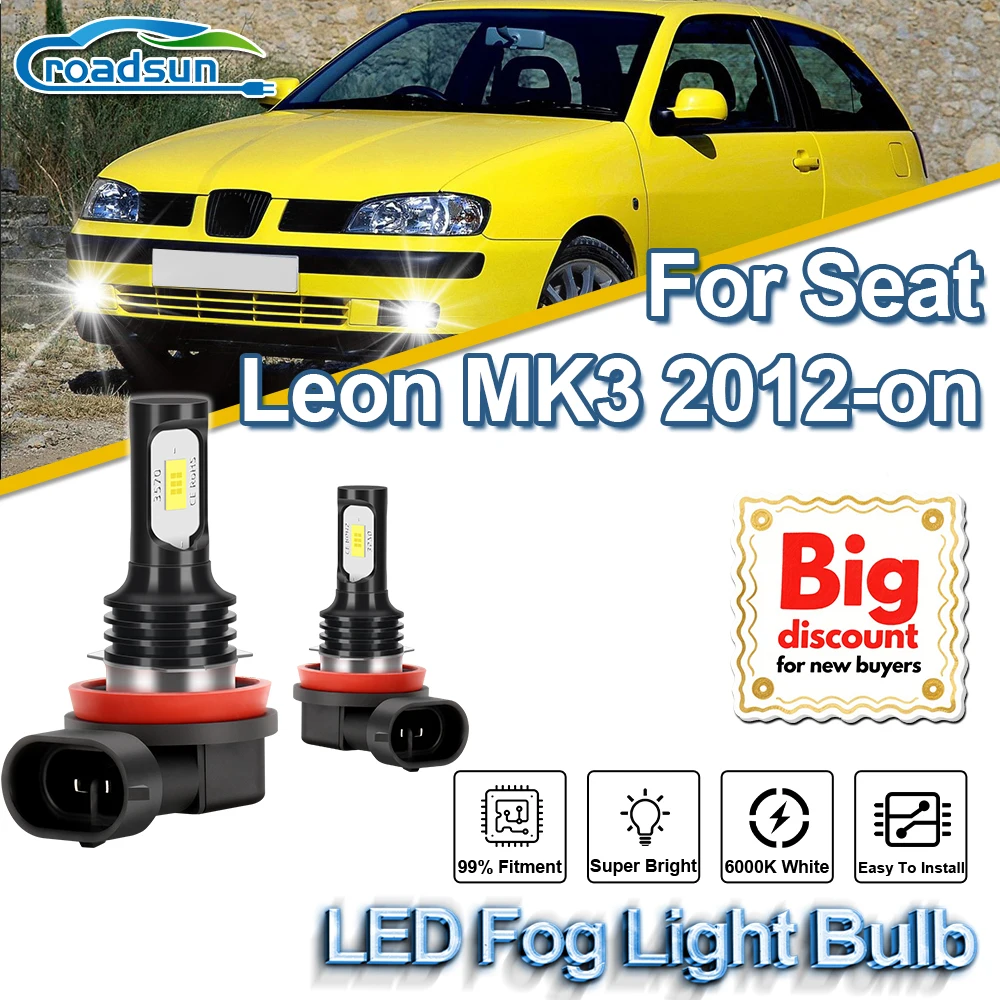 

ROADSUN 2X Автомобильная светодиодная противотуманная фара, ампула противотуманной фары Canbus для Seat Leon MK3 2012 2013 2014 2015 2016 2017 2018 2019 2020 2021-on