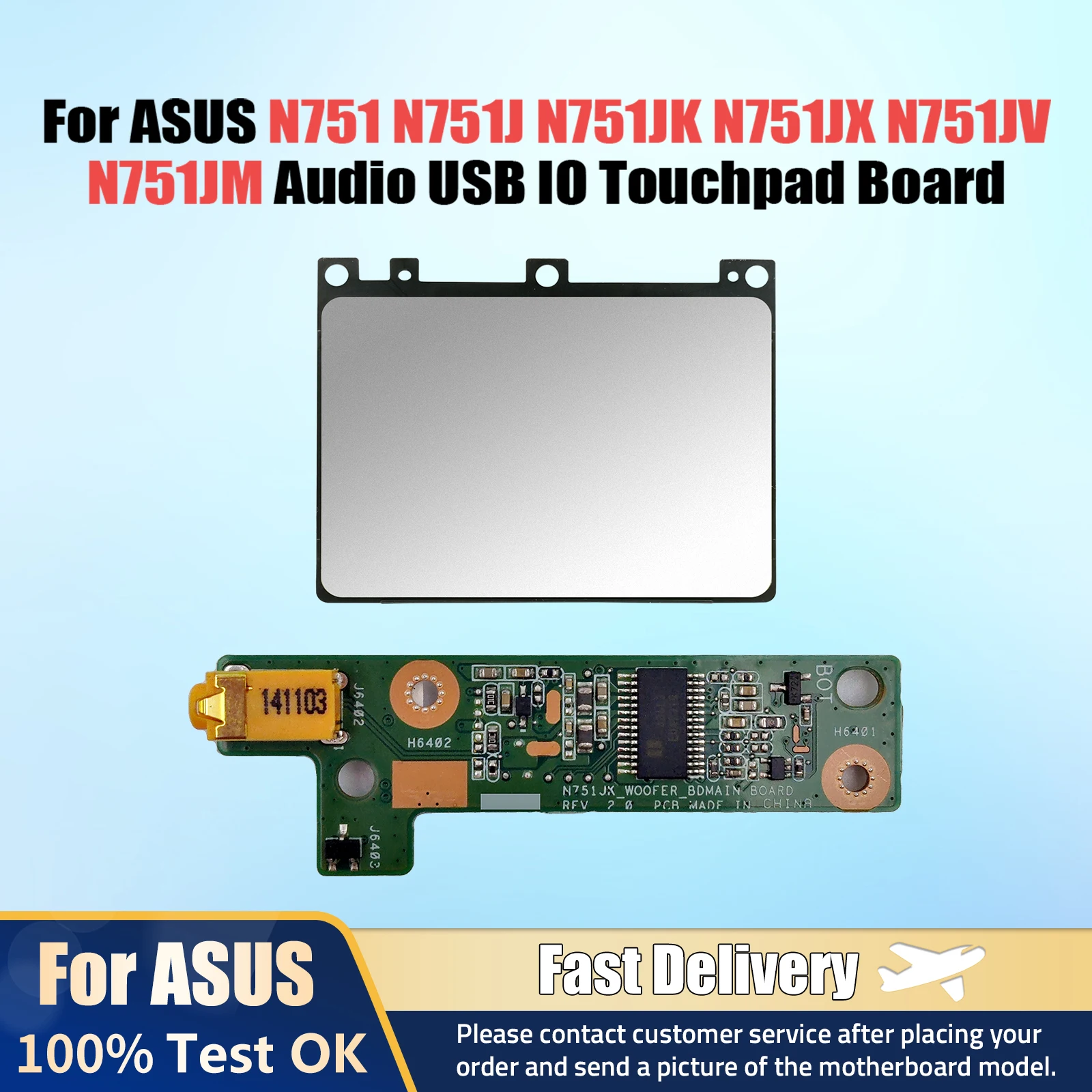 

N751J For ASUS N751 N751J N751JK N751JX N751JV N751JM Laptop Audio usb IO board and Touchpad Fast Ship