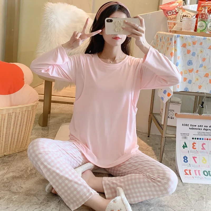 

Maternity Wear Thin Pajamas Home Wear Monthly Wear Suit Breastfeeding Suit Long-Sleeved Home Suit Maternity Casual