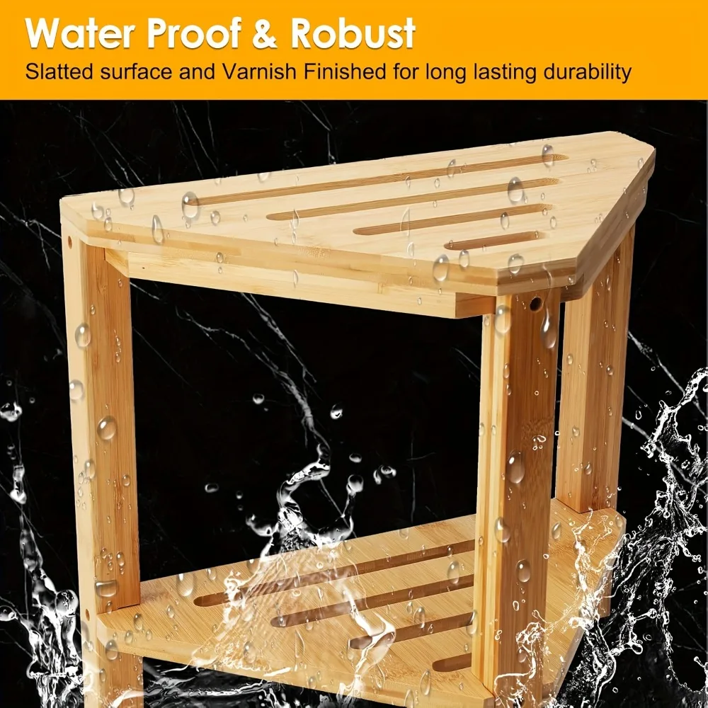 Shower Foot Rest Wood Shower Stool for Shaving Legs Waterproof Corner Shower Stool with Storage Shelf for Inside Shower Spaces image 3