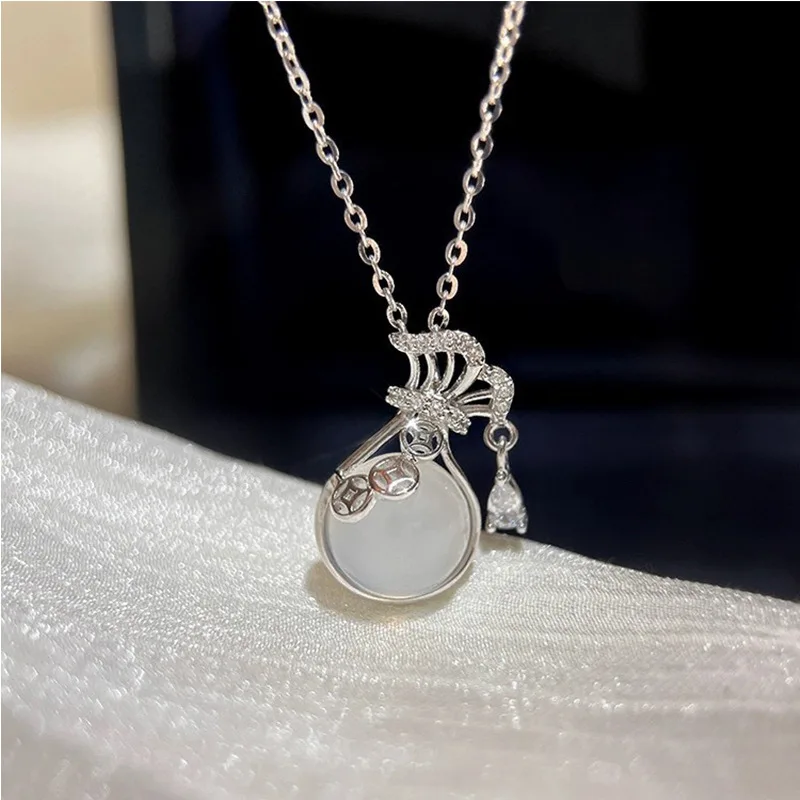 

Новый китайский Хотан Нефритовая сумка Lucky Blessing, ожерелье, женская мода, цепочка на воротник в национальном стиле