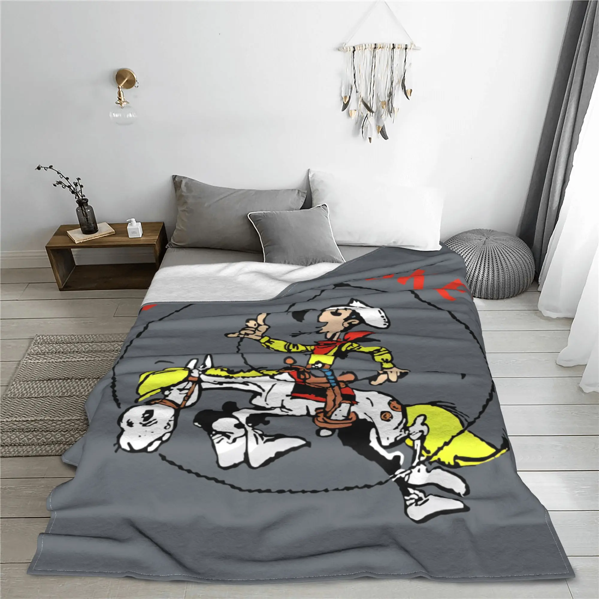 بطانية Lucky Luke Horse Jugper للأريكة ، بطانيات كرتونية مريحة لرعاة البقر ، متعددة الأحجام ، فائقة النعومة ، ممتعة