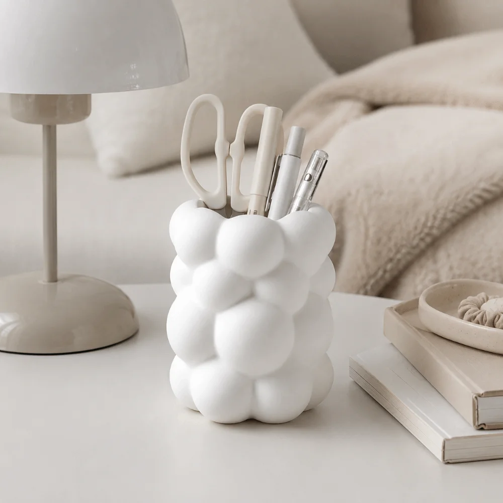 3D Printed Desk Storage Box Cloud-shaped Nordic Style Desktop Organizer Ornaments Decoration Flower Vase Cosmetic Organization