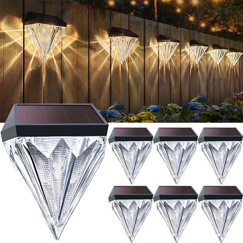 

Solar Stair Light Outdoor Waterproof Solar LED Fence Diamond Shaped Wall Lamp Lighting for Garden Yard Pathway Patio Decorative