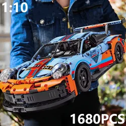 911RSR techniczny samochód sportowy wyścigowy 1680 sztuk 1:10 Model MOC klocki miasto mechaniczny pojazd prędkości Supercar Puzzle zabawki dla dzieci