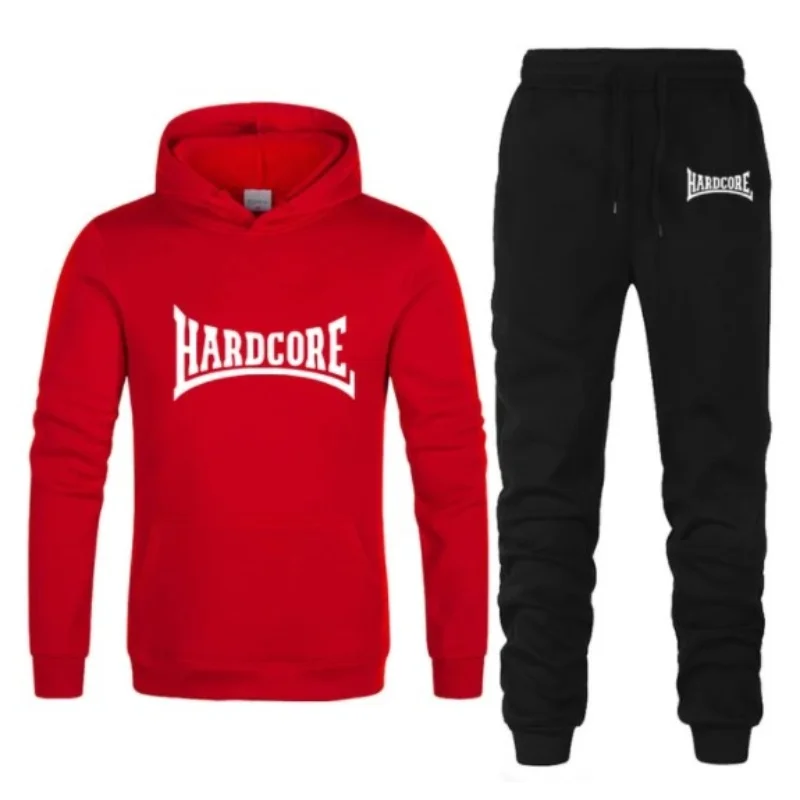 Terno esportivo hardcore com capuz masculino, capuz e calças, terno de jogging casual, capuz de lã, roupa esportiva unissex, máx