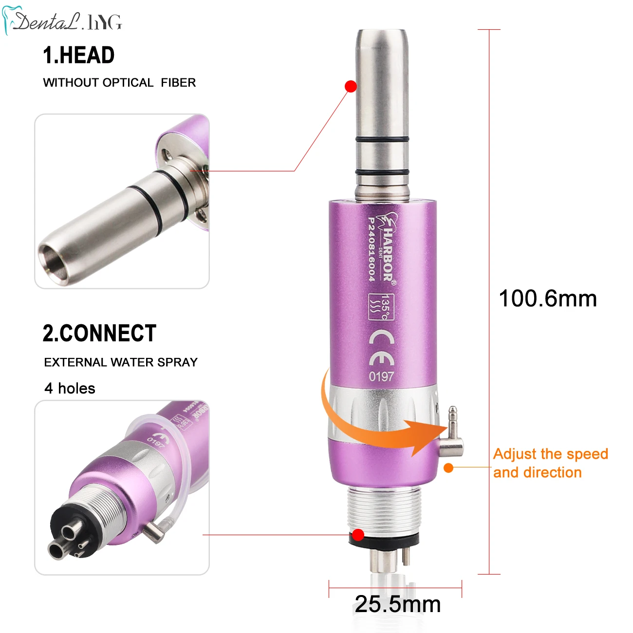 Dental Low Speed Handpiece Straight Contra Angle Single Water Spary Air Turbine 4 Hole 2 Hole Without LED 6 Colors To Choose