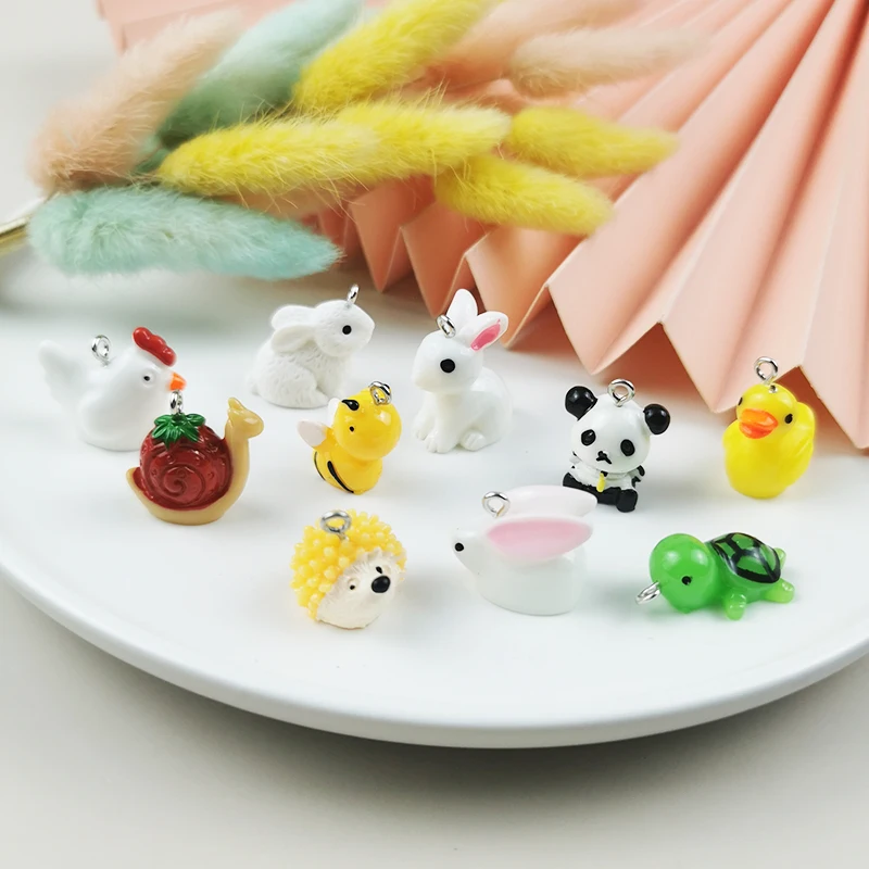 ApeUr MIX 20pcs 3D Animals Family Resin Charms Cute Panda Duck Bee Earrings Pendant For DIY Jewelry Making Dollhouse Decor