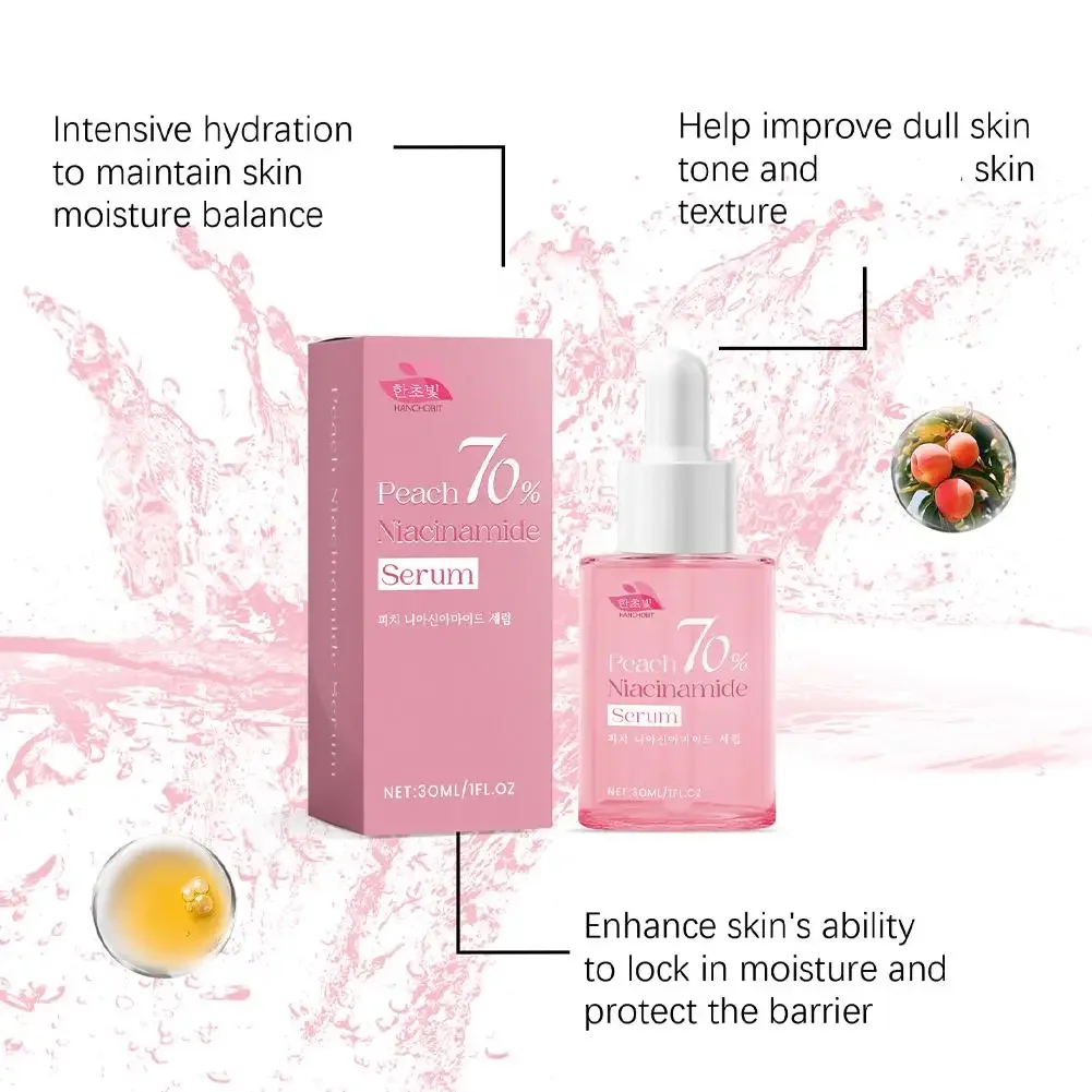 Nowe brzoskwiniowe serum nawilżające z 70% niacynamidem zapobiegające wysuszeniu olejku eterycznego do twarzy zwiększające elastyczność gładkie zmiękczające pielęgnacja skóry