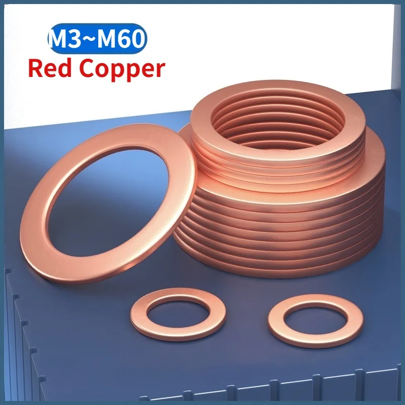 Beicai M3 M4 M5 M6 M8 M10 M12 M14 M16 M18 M20 - M60 Boat Red Copper Flat Washer Crush Sealing O-ring Seal Gasket Ring Shim Pad