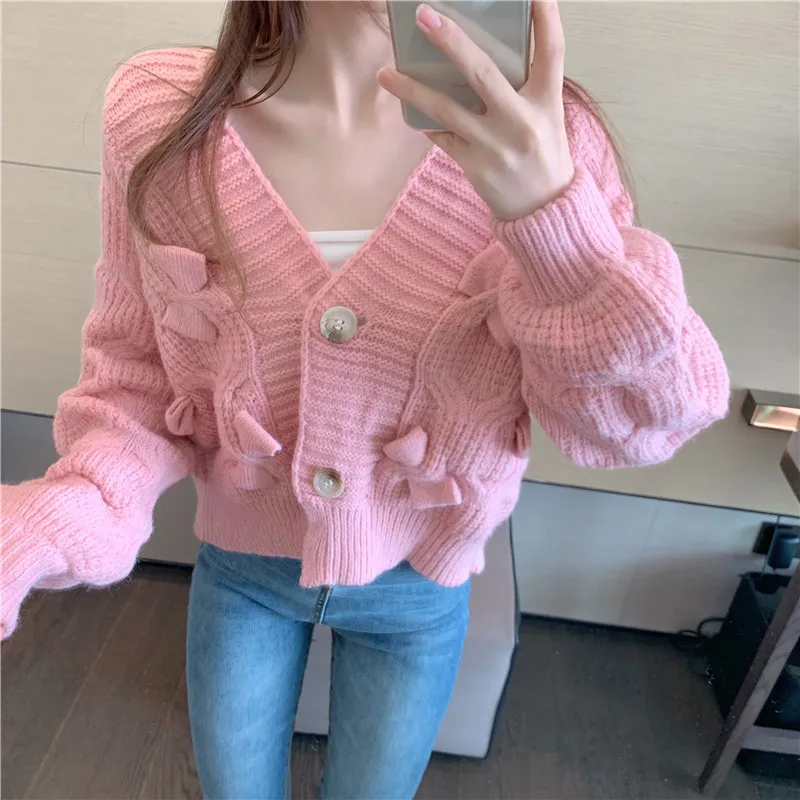 

Дизайнерский короткий свитер с бантом, кардиган, куртка, женская весенняя одежда, новая темпераментная свободная одежда, вязаный топ для женщин