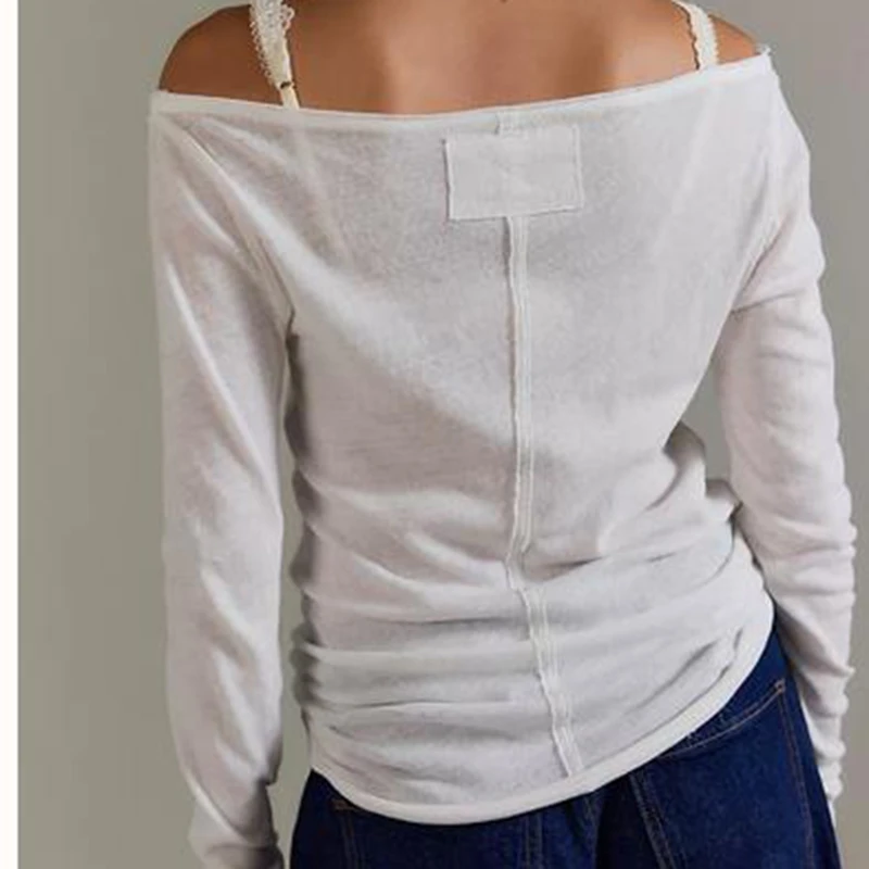 Camisetas clásicas simples de manga larga para mujer, camiseta ajustada y elegante de color sólido con cuello redondo y manga larga para otoño