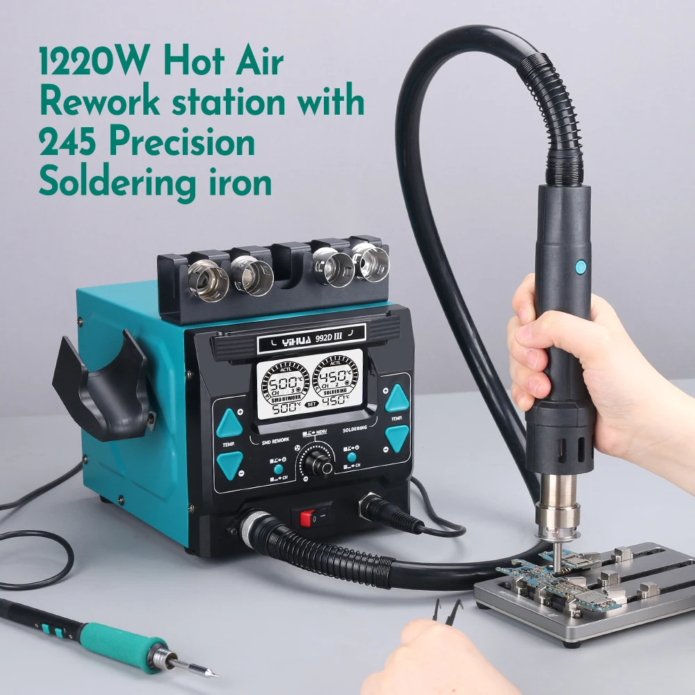 YIHUA 992D-III Hot Air Rework Station 210 245 Soldering Iron Station for Microscope Soldering Electronics Repair PCB Desoldering