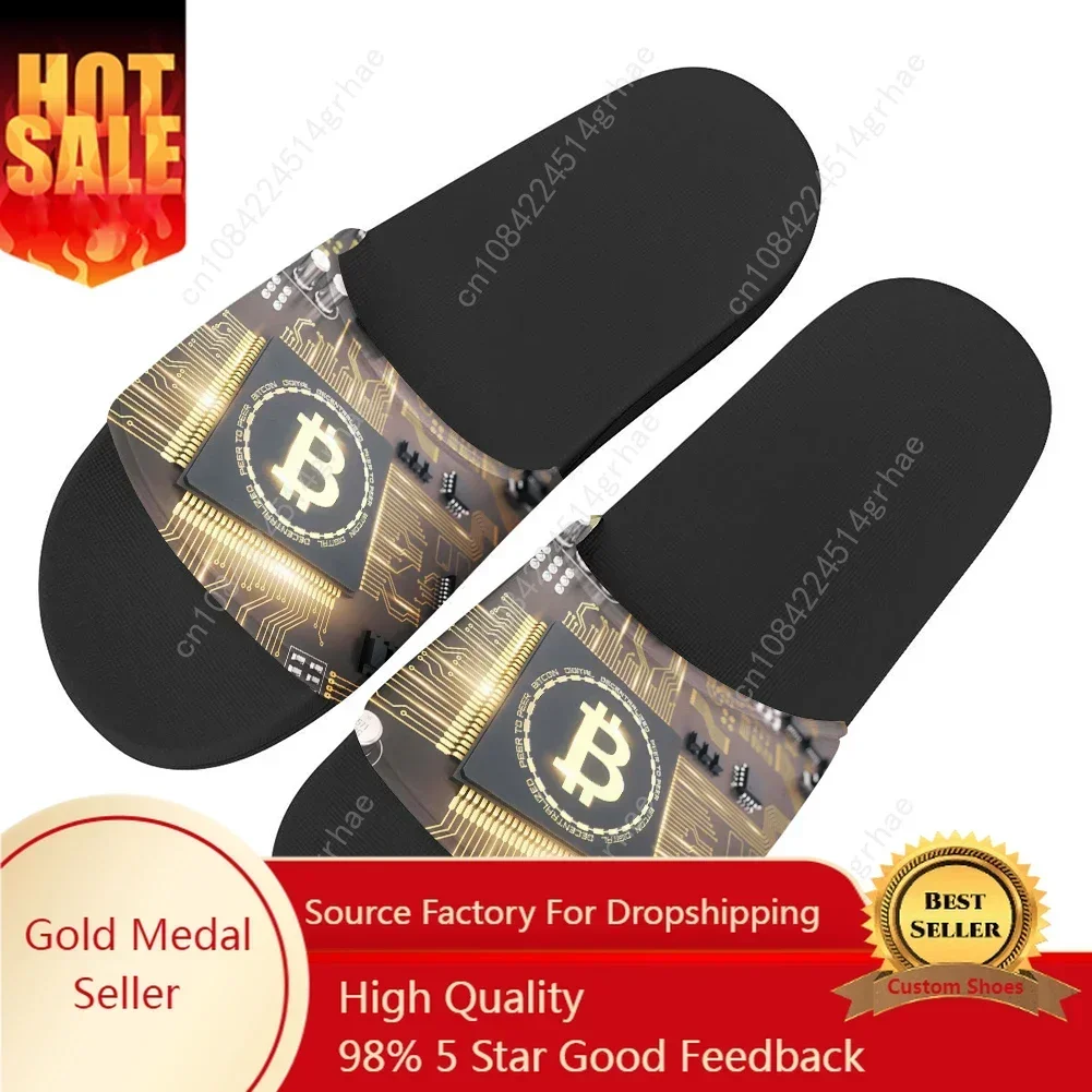 Zapatillas de moda Bitcoin, zapatos de agua para el hogar, hombres, mujeres, adolescentes, sandalias de piscina de playa hechas a medida para baño que se pueden usar afuera