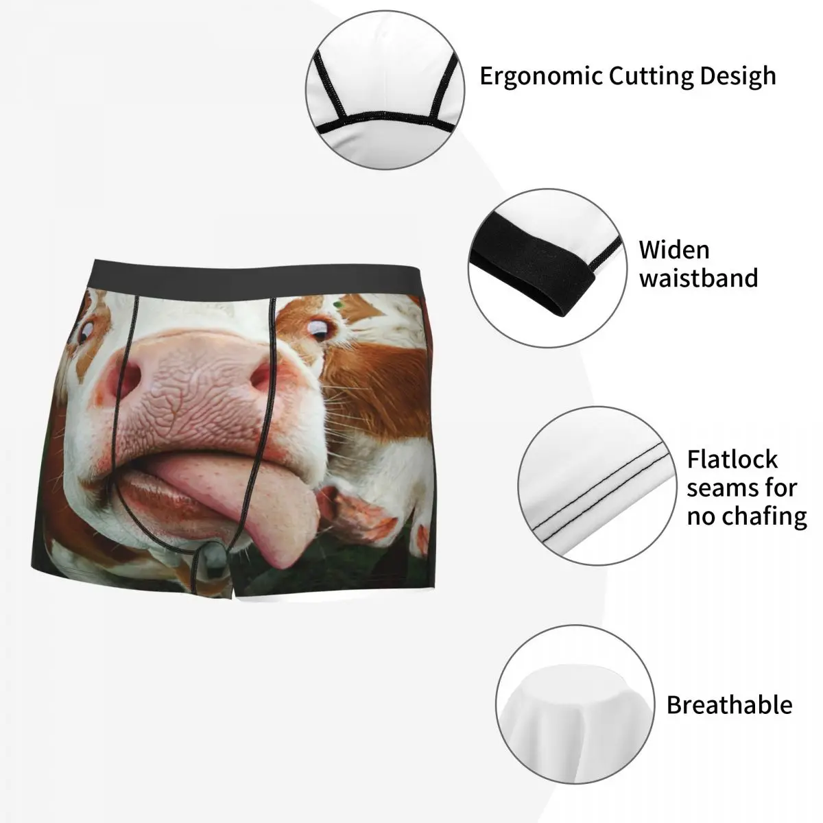 Custom Funny Cow Tongue Boxers Shorts Mens Cattle Farmer Gift Briefs Underwear Sexy Underpants