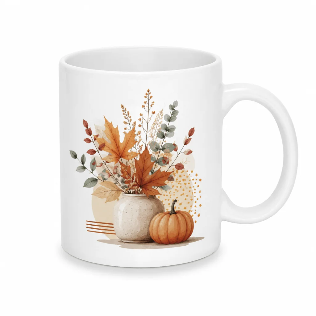 1pc 1pcs Autumn Pumpkin Vase Ceramic Mug with Fall Leaves & Watercolor Floral Design - Suitable for Tea, Cocoa, Coffee, Seasonal Home Decor, Hand Wash Only, Cup, Dining Table, Gifts for Fall (Ceramic Cup)