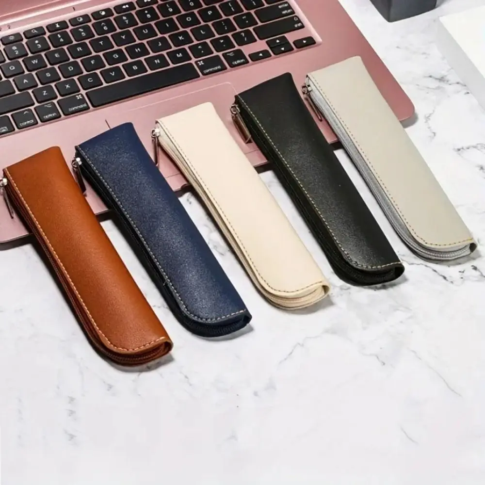 

Pencil Case PU Leather Leather Pen Bag Holder Zipper Pen Protective Bag Handmade Half Open Pen Storage Pouch Exquisite Gifts