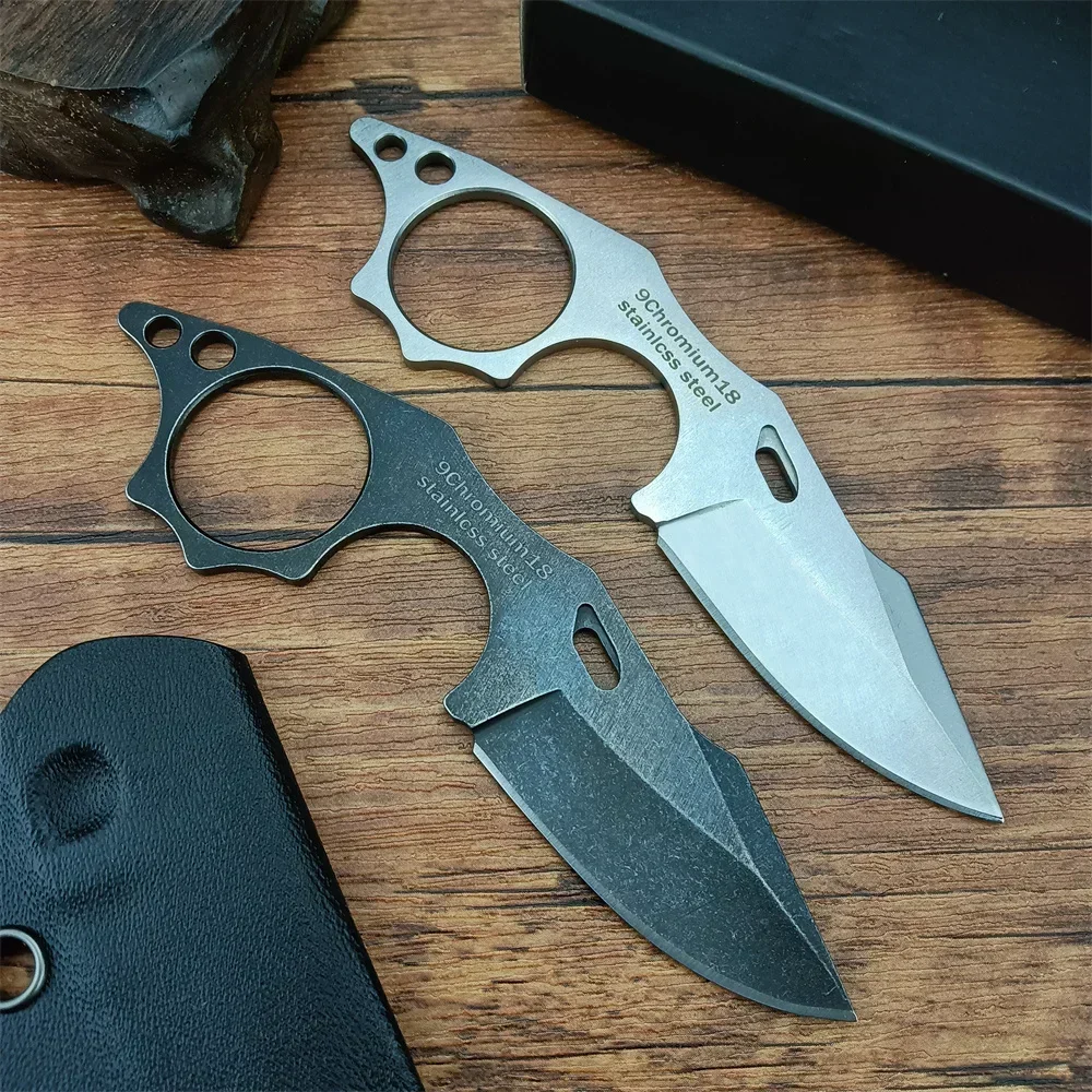 

5/ MINI EDC Full Tang Neck Knife 9cr18 Stone Washing Stainless Steel Tactical Fixed Blade Compact Knife With Chained Sheath