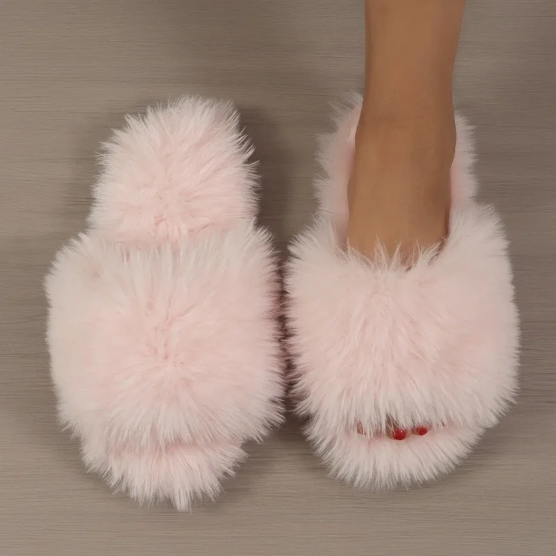 Women\'s Indoor Slippers 2024 Autumn and Winter New Plush Home Lazy Slippers Anti slip Durable Fashion Warm Sandals Slippers