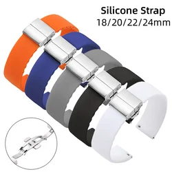 18mm 20mm 22mm 24mm Silicone Watch Band for Casio for Seiko Quick Release Bracelet Double Button Butterfly Buckle Watchband