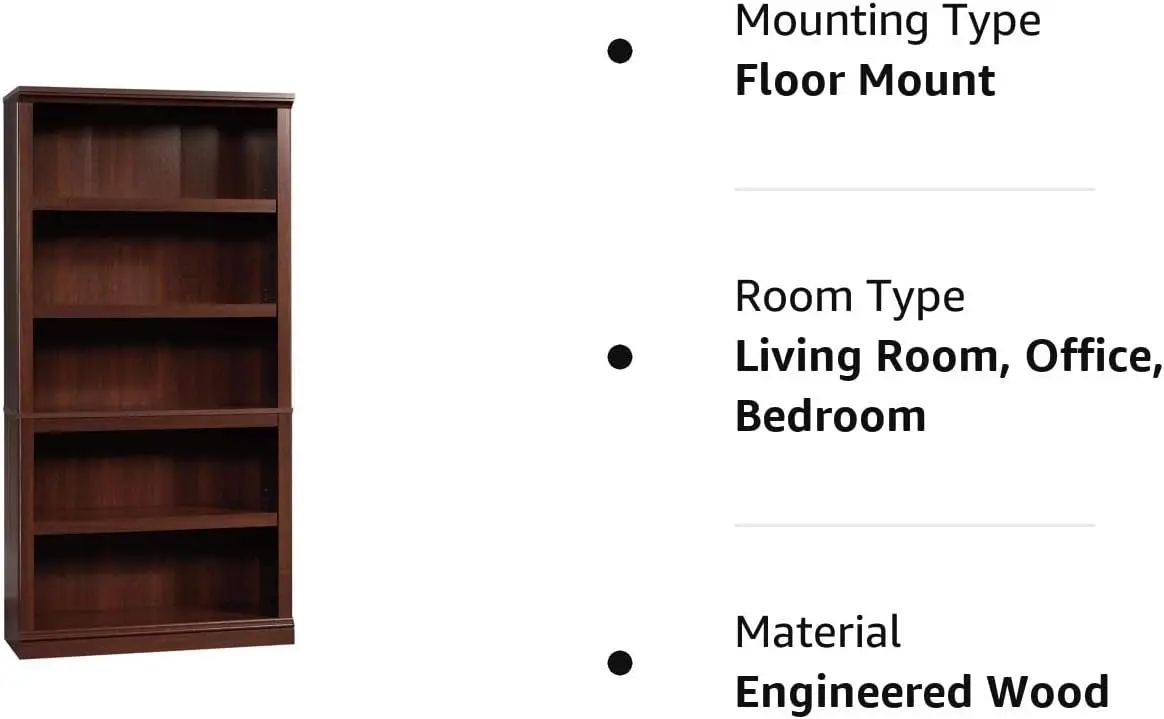 Regał/półka na książki Sauder Miscellaneous Storage 5, L: 35,28" x W: 13,23" x H: 69,76", Select Cherry finish