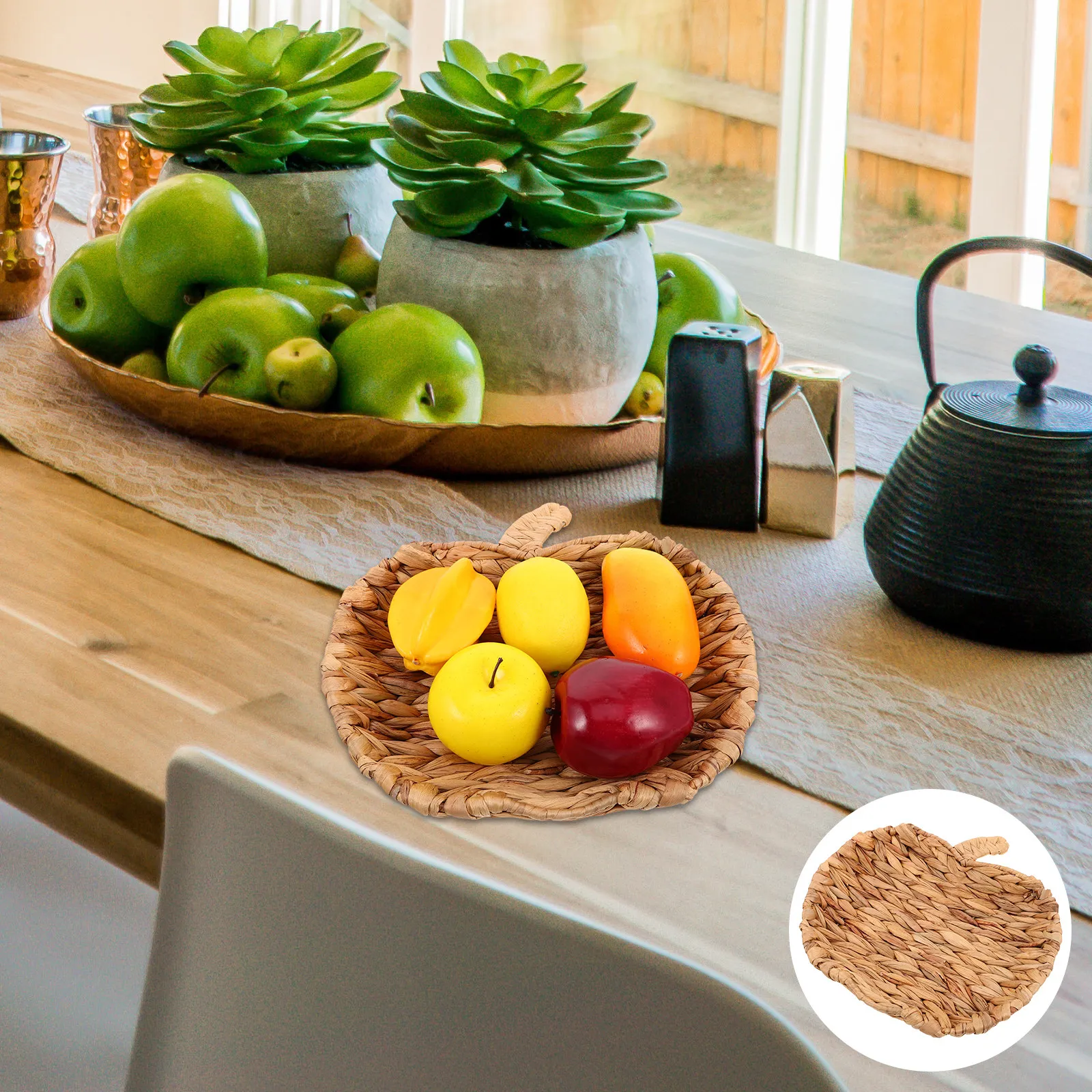 Retro Woven Apple Tray Decorative Storage Tray for Sundries Jewelry Candies Desktop Kitchen Counter Table Decor Farmhouse Style