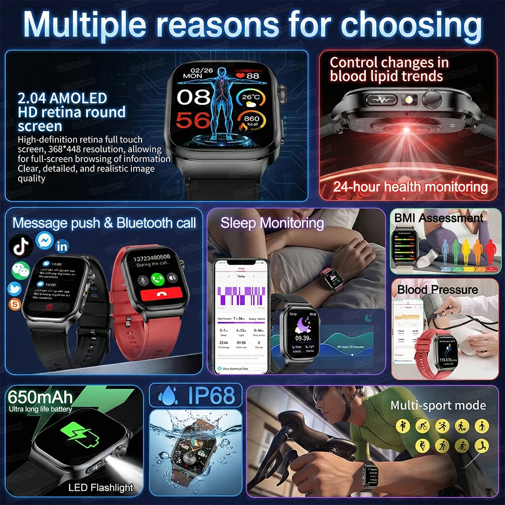 2026Newly Upgraded AI Health Smart Watch Five Internal Organs Micro Physical Analysis Lipids Uric Acid Smartwatchs For Men Women