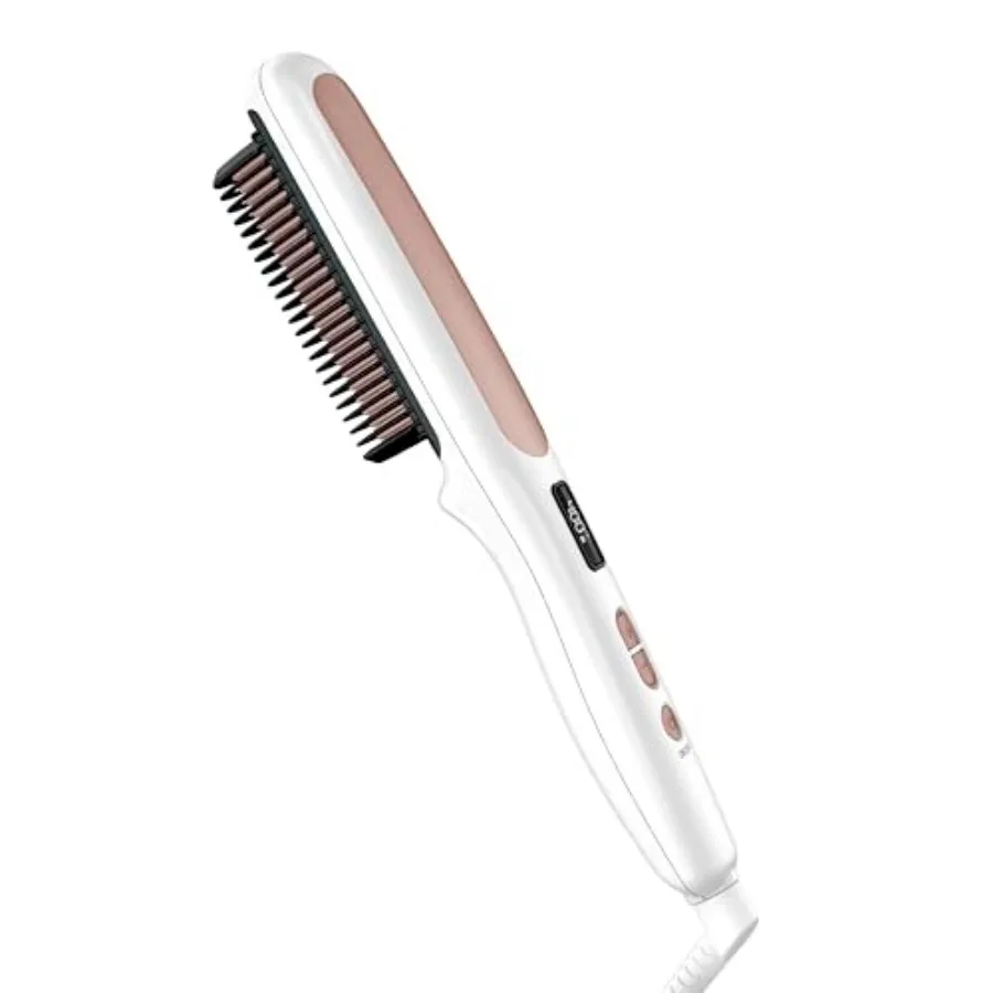 Double Ceramic Hair Straightener Brush, Heated Straightening Brush for Smooth, Shiny Hair, V-Shaped Heated Bristles for Closer