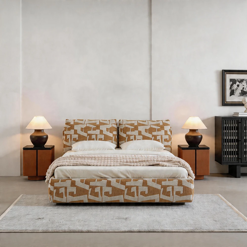 

#Modern Creamy White And Mustard Yellow Luxury Full Size King Size Wooden Double Upholstered Bed Frames Ottoman