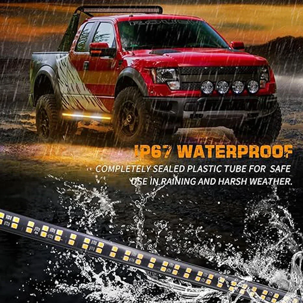 

2PCS 71 Inch Emergency Truck Strobe Lights Strip 720 LED Running Board Lights Bar Amber White Flashing Warning For Trucks SUV