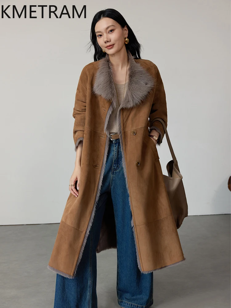 100% Natural Sheepskin Wool Double Faced Fur Jacket Woman Luxury Long Real Fur Coat Winter Leather Coats Women Clothing 2025