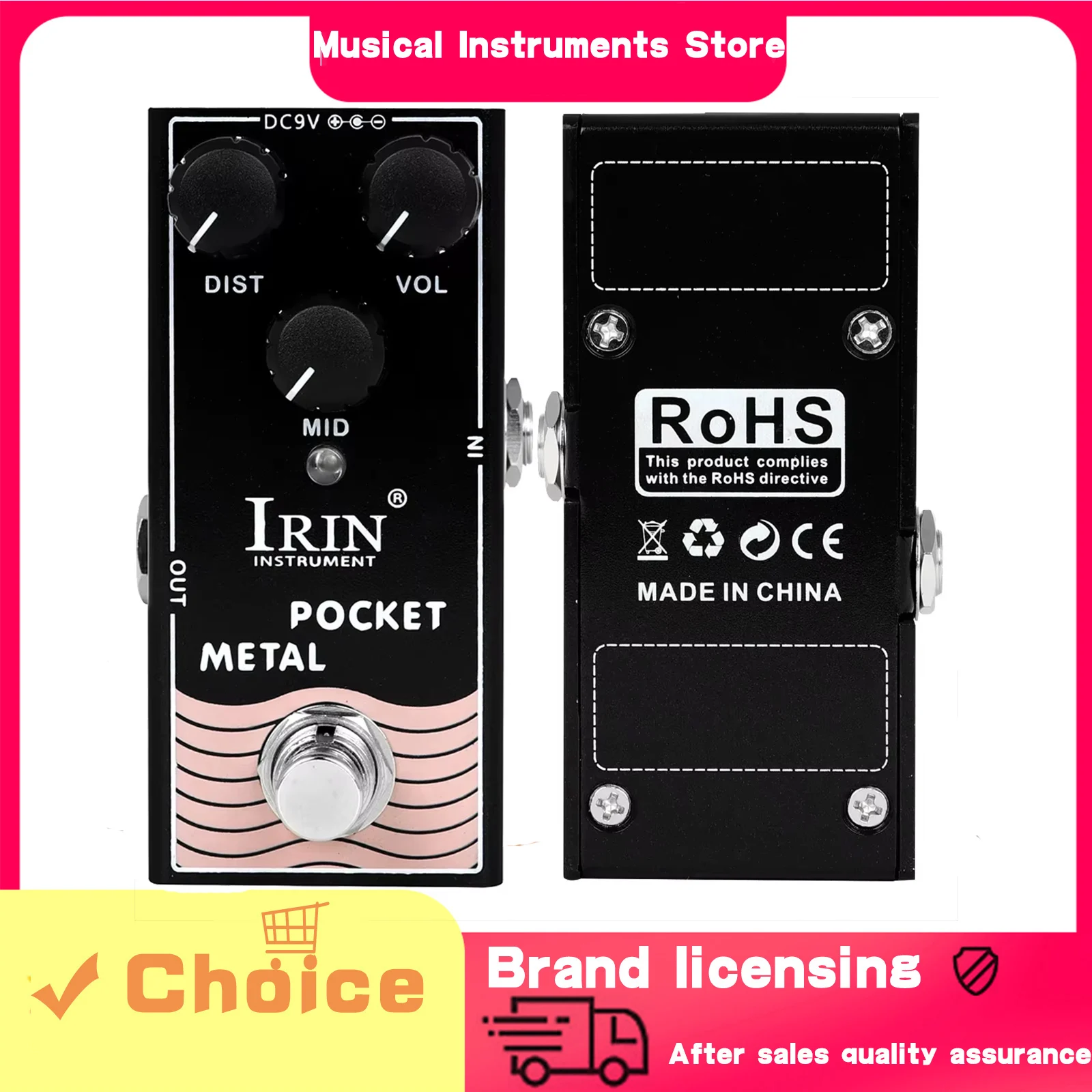 

Педаль эффектов IRIN Pocket Metal для электрогитары, металлический дисторшн с регулировкой средних частот, эффект True Bypass, запчасти для гитары