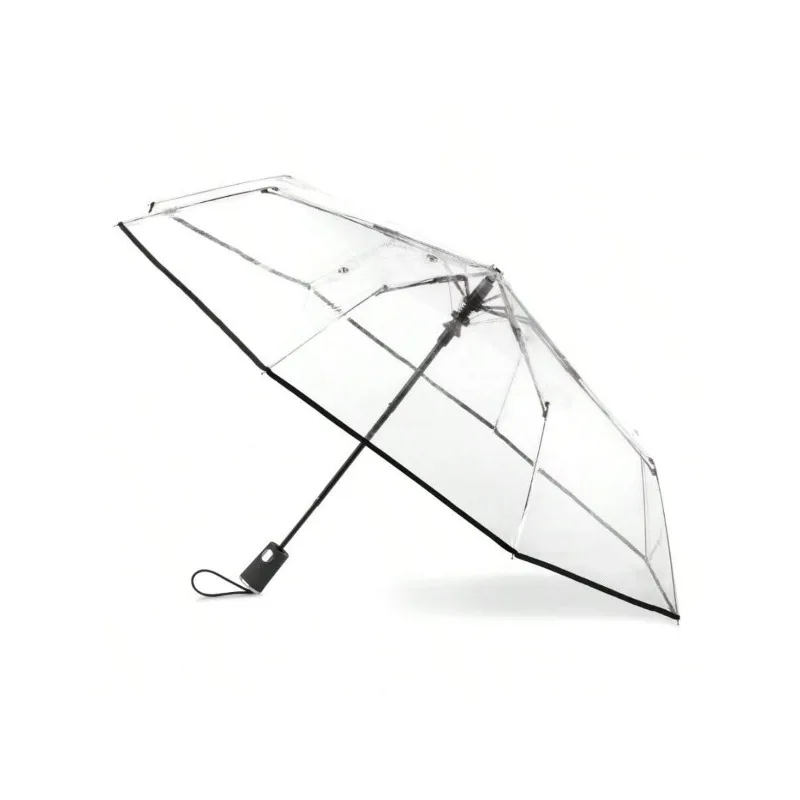 Fully automatic transparent folding umbrella trifold self-opening umbrella small fresh plastic umbrella thickened