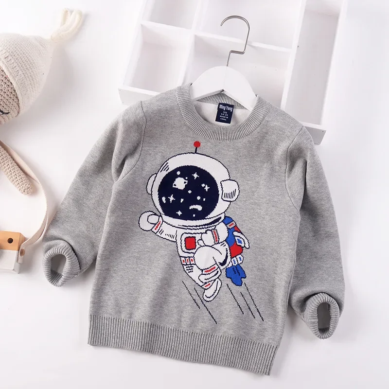 2024 New Autumn Winter Children Cartoon space pilot Knitted Sweaters Kids Baby Boys Sweater Jumper Cotton Toddler Clothes 2-7y