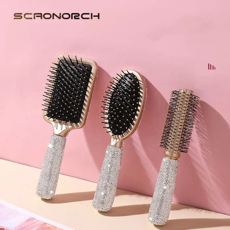 Luxury Rhinestone Comb Portable Travel Massage Hair Comb Anti-static Detangling Hairbrush Hairdressing Styling Beauty Tool Decor