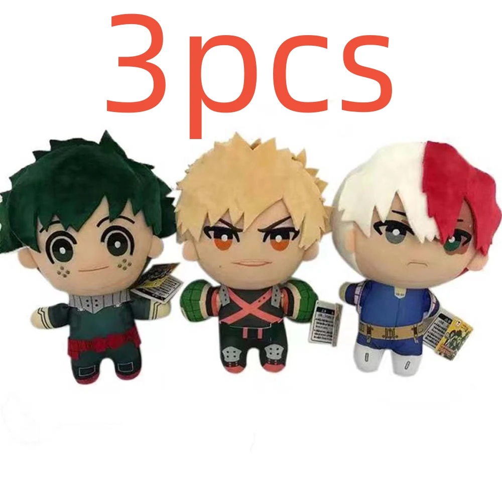 3pcs Anime My Heroes Academy Plush Toy Cartoon Izuku Midoriya Katsuki Bakugou Shouto Todoroki Stuffed Doll Children's Gift