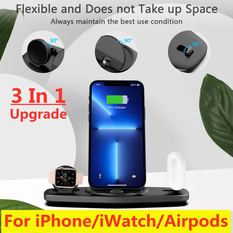 Fast Wireless Charger 3 In 1 Charging Station Phone Holder Stand for Samsung iPhone 16 15 14 13 12 11 X Apple Watch 1-9 Airpods