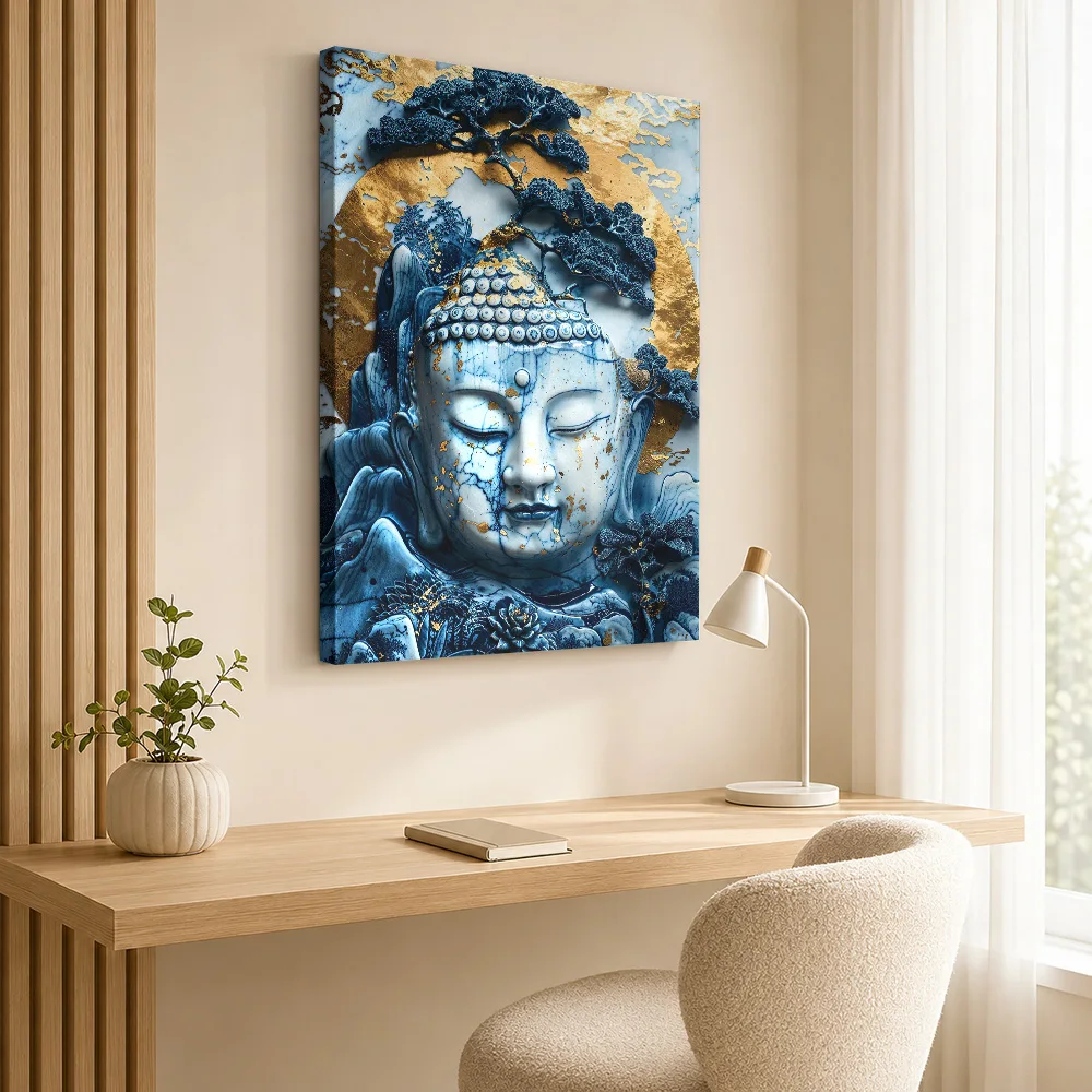 Porcelain Buddha Reclaimed Framed Canvas Print Poster Customized Photo Japanese Inspired Wall Paintings Decoration for Bedroom