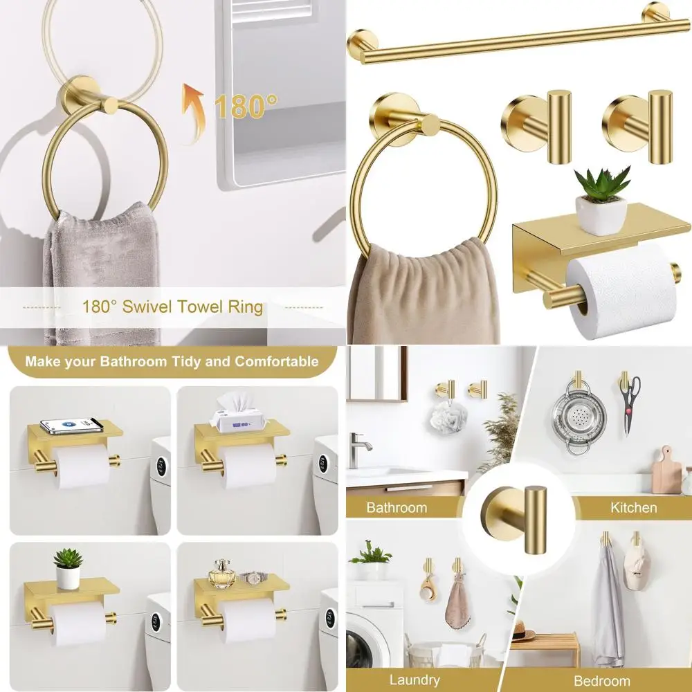 

5-Piece Brushed Gold Bathroom Hardware Set: Towel Bar, Toilet Paper Holder, and 23.6 Towel Rack