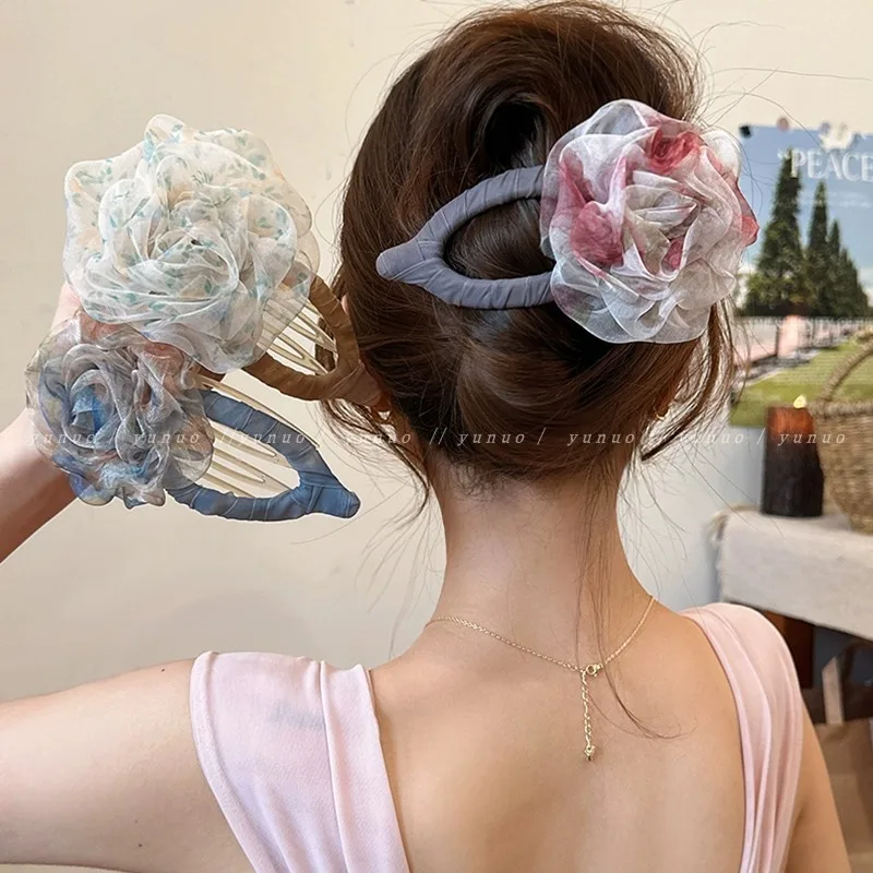 Jepit Rambut Besar Bunga Kain Jepit Rambut Wanita Ekor Kuda Sisir Rambut Bunga Besar Jepit Rambut Pin Aksesori Rambut Mode