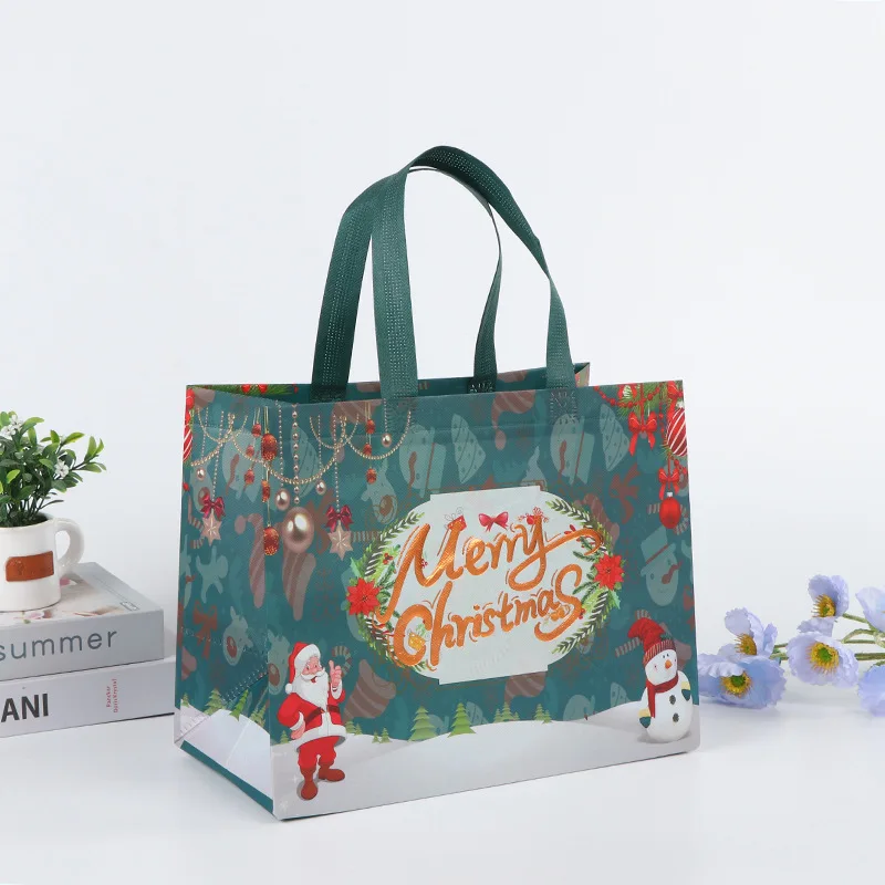 

Merry Christmas Gift Bags Non-woven Santa Claus Snowman Handbag Xmas Holiday Party Supplies 2024 New Year Candy Gift Packaging