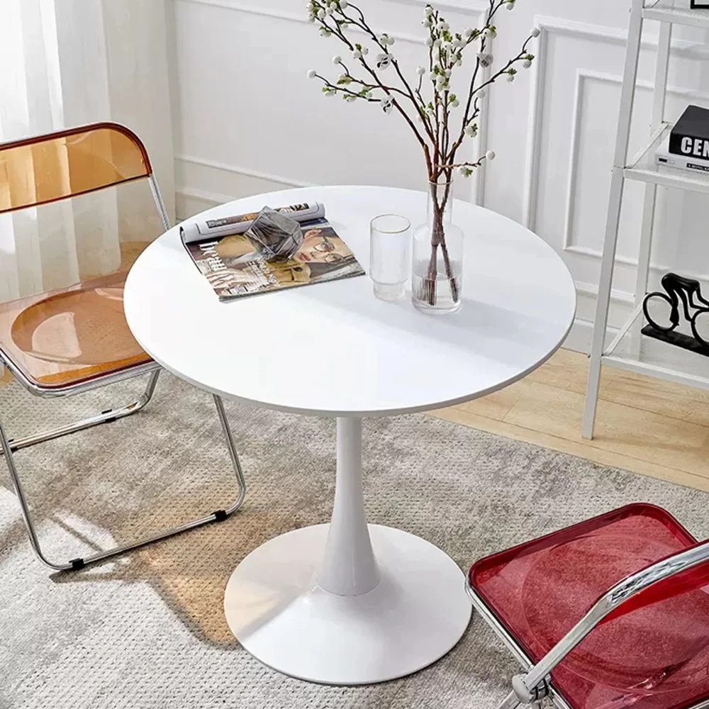 Modern Dining Table, MDF Top and Steel Base Tulip Round Kitchen Table, Mid Century Living Room Coffee Table 24 Inch