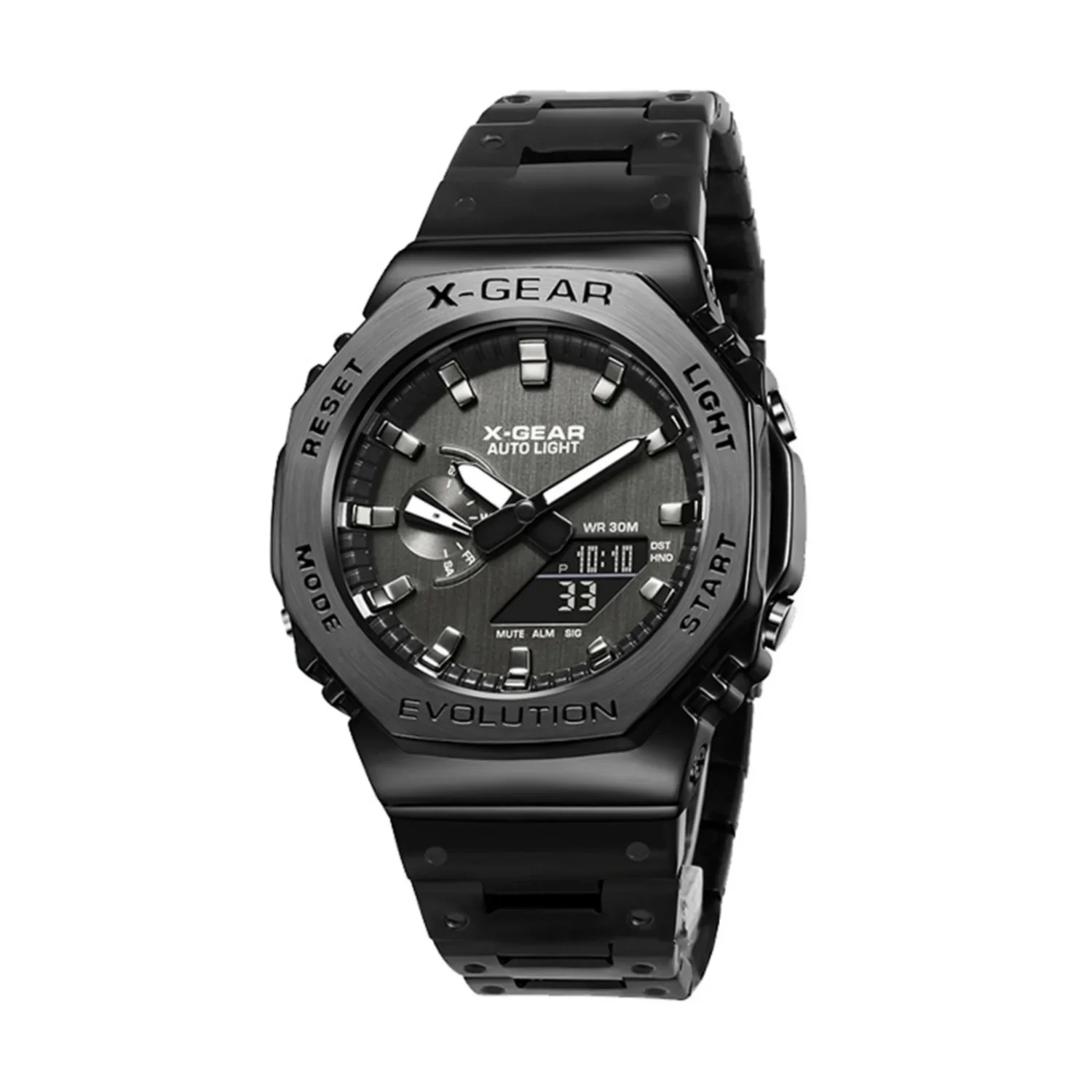 مقاومة للصدمات 2100 للجنسين ساعة رقمية حزام فولاذي قابل للطي مشبك LED عرض مزدوج السيارات اليد رفع ضوء GMB البلوط سلسلة