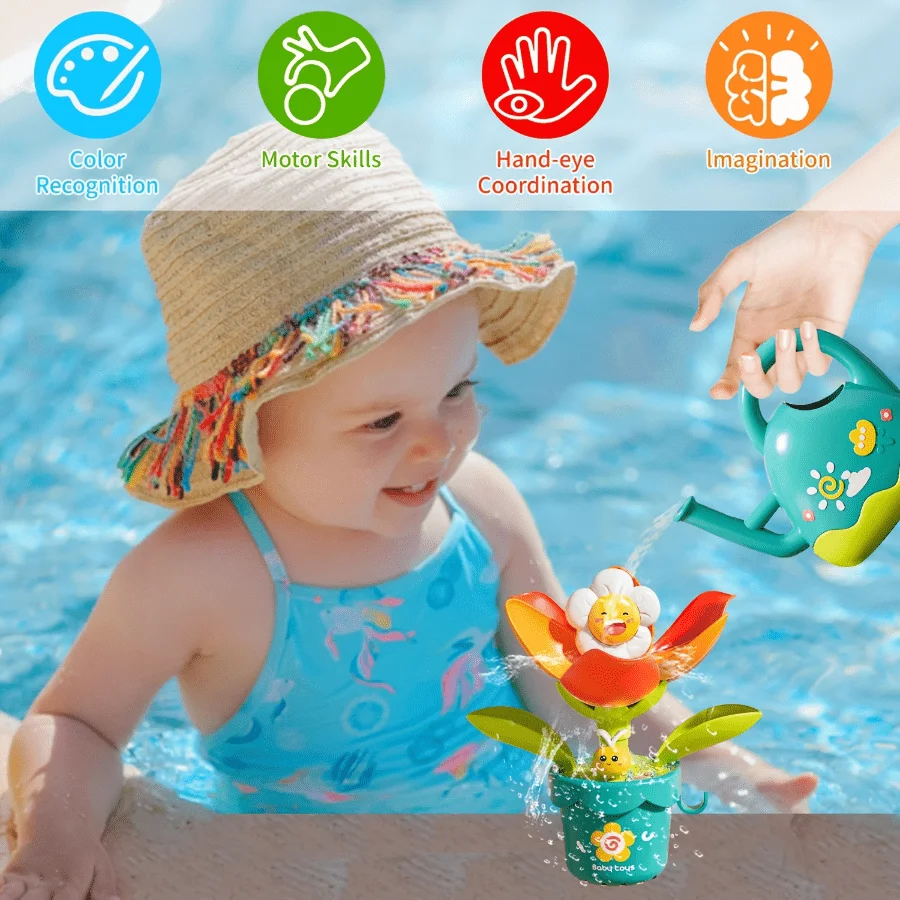 ชุดของเล่นอาบน้ําถังชลประทานดอกทานตะวันเหมาะกับการเล่นแบบโต้ตอบของอ่างอาบน้ําที่เปิดโดยอัตโนมัติโดยไม่ต้องใช้ไฟฟ้าสีสุ่ม