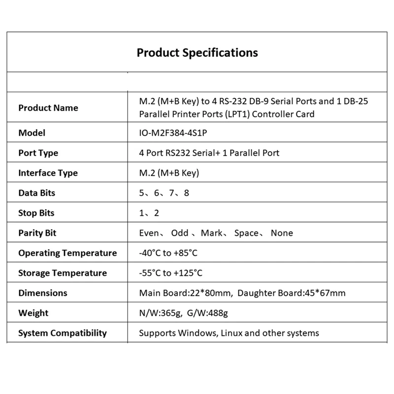 M.2 To 4 Serial Ports And 1 Parallel Port Card RS232 For Kylin Tongxin Multi Expansion Card B Key M Key NGFF WCH384