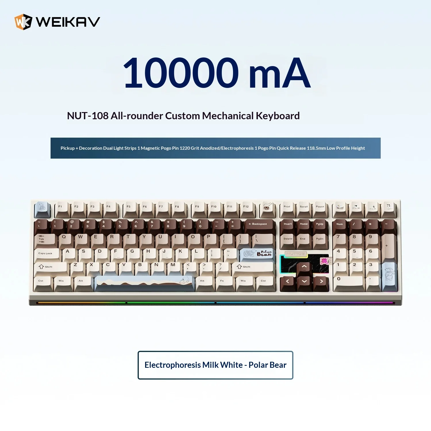 WEIKAV NUT108 108-Key Tri-Mode Aluminum Mechanical Keyboard with 10000mAh Battery RGB For Gifts