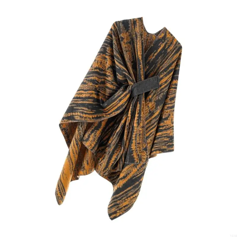 

Y5JD Animal Print Thermal Open Front Capelet Shawl with Jacquard Design for Women Winter Fashionable Scarf Wearable Wrap