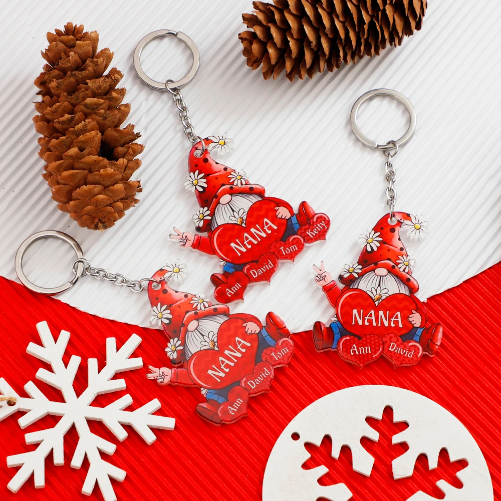 PolishedPlus New Christmas Gift Custom Family Names Santa Claus Cute Keychain Bag Car Key Chain Ring Holder Charms Keychains