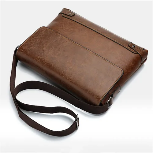Bandolera de cuero Retro de Color sólido para hombre, bolso de mensajero de negocios informal, bolso de viaje de papel Horizontal A4, maletín, bolso para ordenador portátil