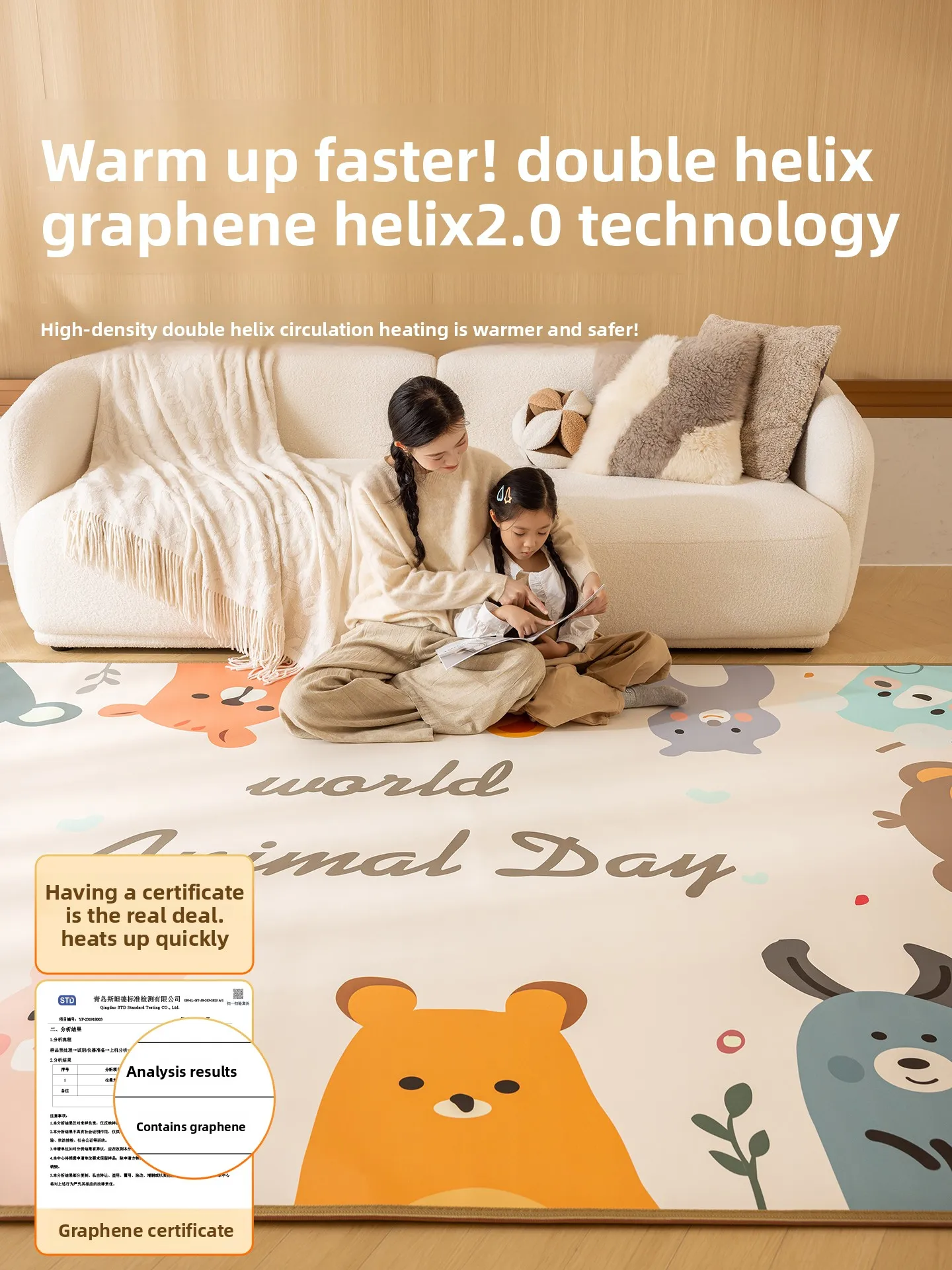 Graphene Carbon Crystal Heating Mat Electric Floor Heating Pad for Kids Room Home Use